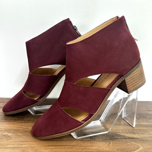 Lucky Brand Ralwan Leather Dark Red Cutout Closed Toe Bootie Heels Size 8 - Picture 1 of 8